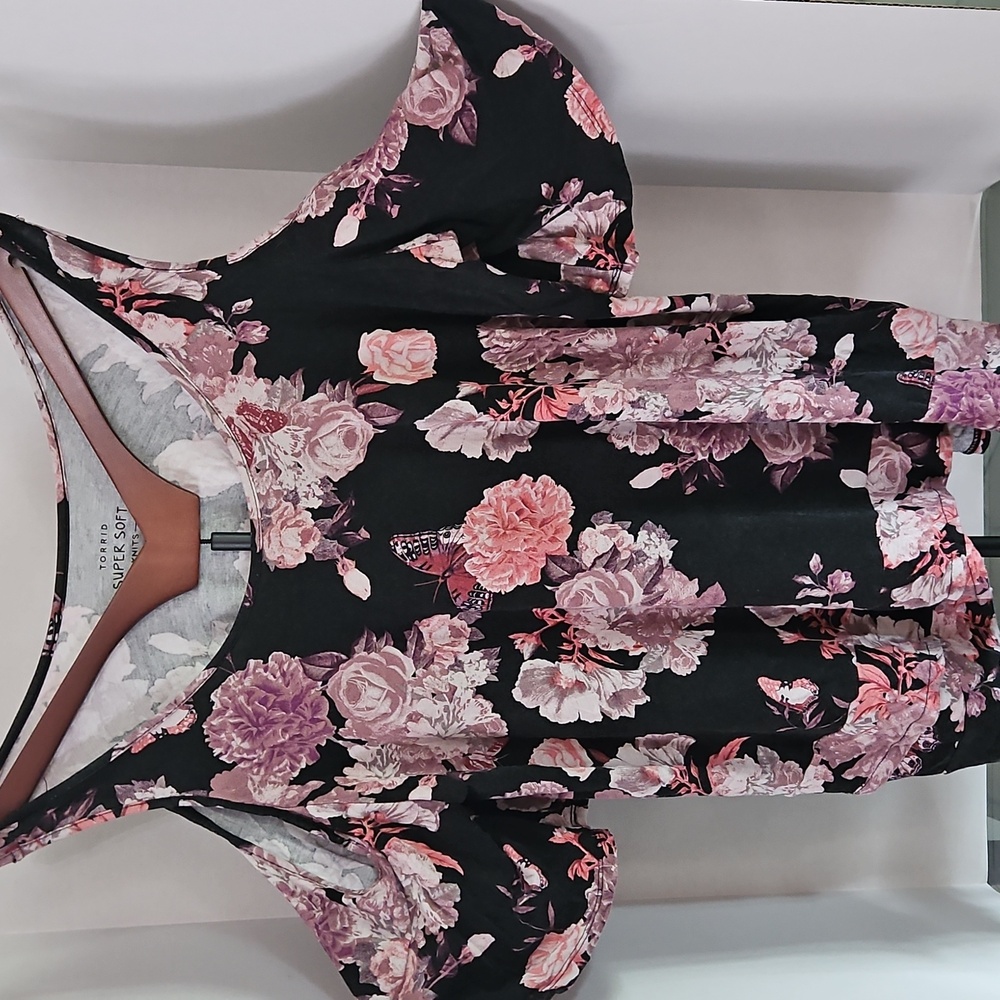 Torrid Floral Cold Shoulder Top in Pink and Purple